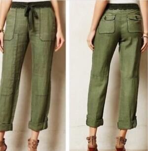 Hei Hei Anthropologie Green Linen Cargo Pants Cropped Low Rise Y2K